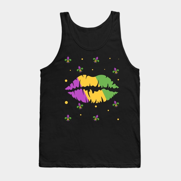 Mardi Gras Lips - Funny New Orleans Mardi Gras Fleur-De-Lis Tank Top by Pizzan